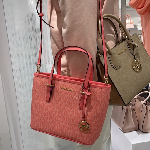 Michael Kors Jet Set Travel XS Carryall Tote Top Zip Tote Grapefruit - Picture 3 of 16